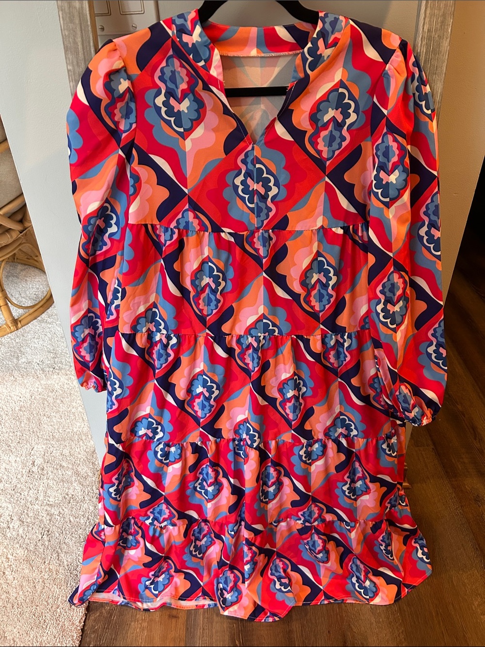 Women's Pink Multi-Color Patterned Tiered Dress
